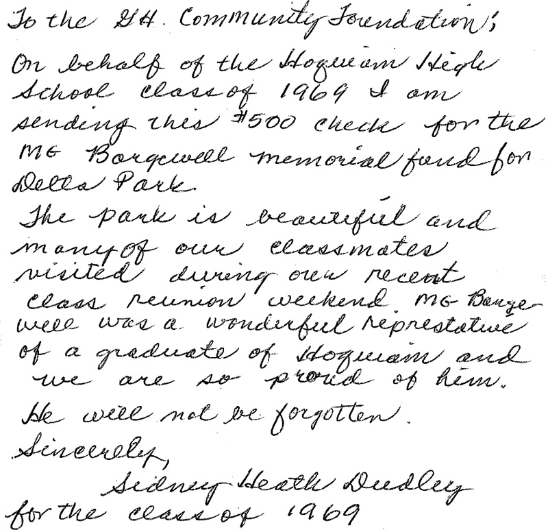 HHS Class of 1969 Donation Letter